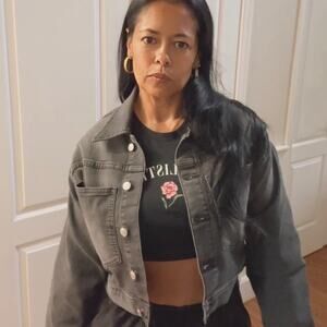 Michael Kors Grey Crop Denim Jacket Size M New